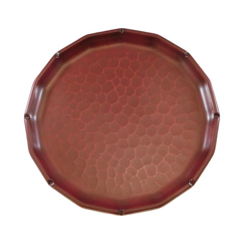 Kamakura-bori rinka flower-shaped tray 21cm with toukon knife marks, urushi lacquer, Sansuido