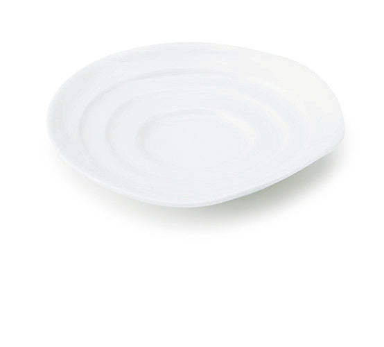 Haas Small Dish in White Celadon, ridged porcelain plate top view