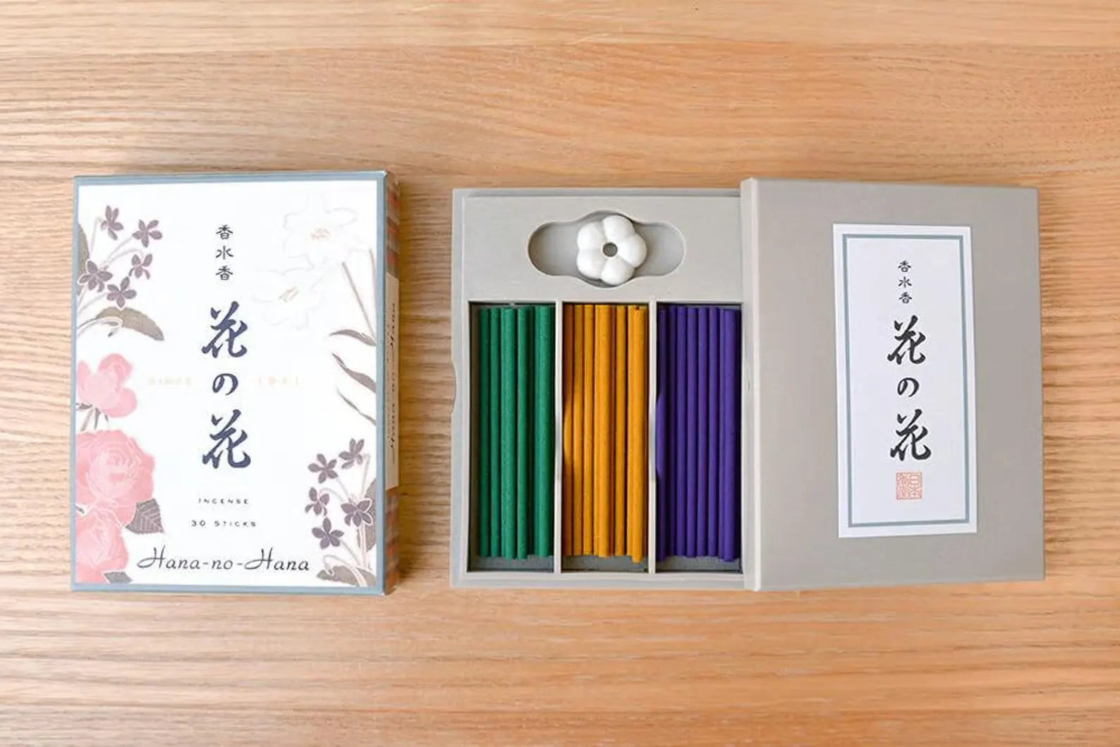 Japanese Floral Incense Sticks Flower of Flowers with package and paper boxes on wood, lifestyle