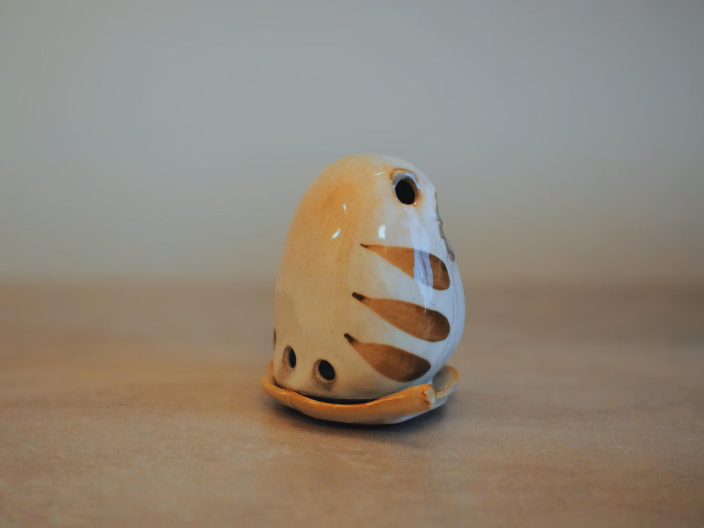 Japanese Owl Incense Stick Stand back view with incense holes detail