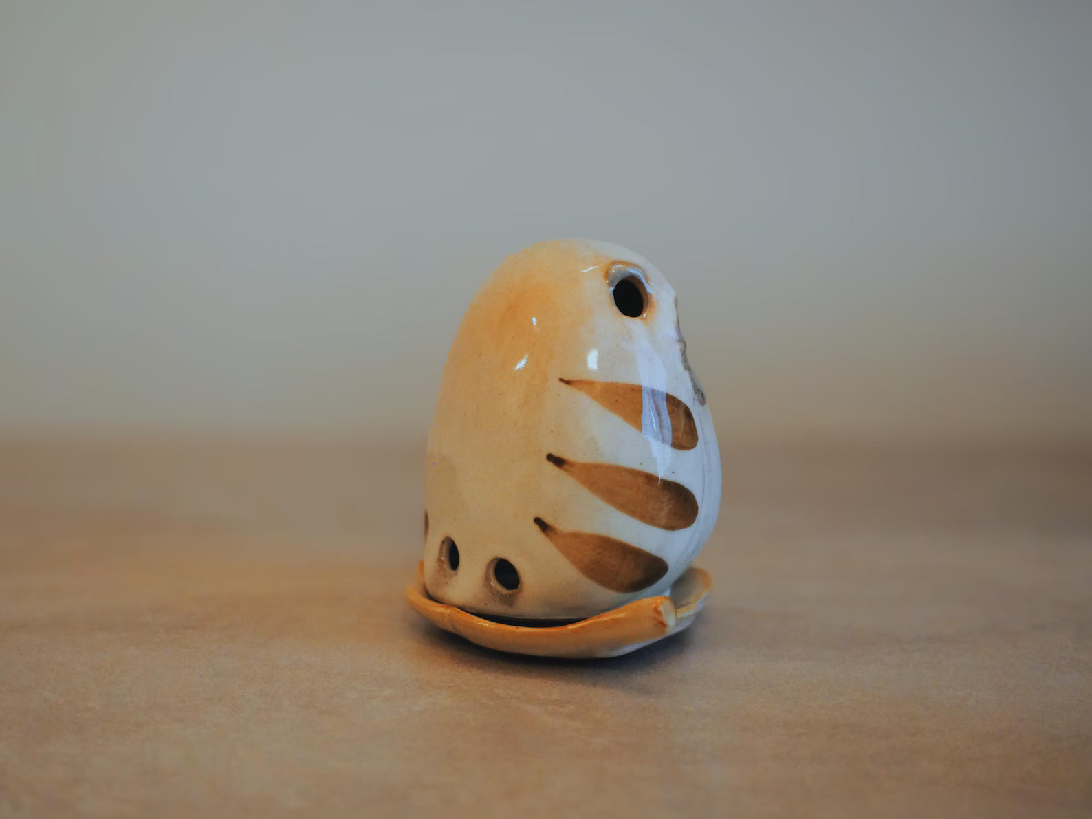 Japanese Owl Incense Stick Stand back view with incense holes detail