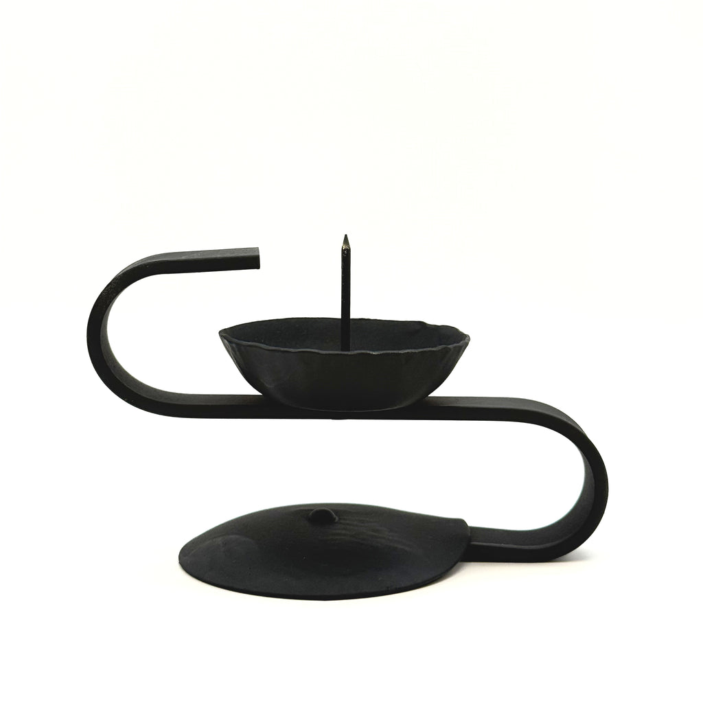 S-Shape Iron Stand Japanese candle holder with curved base, side view