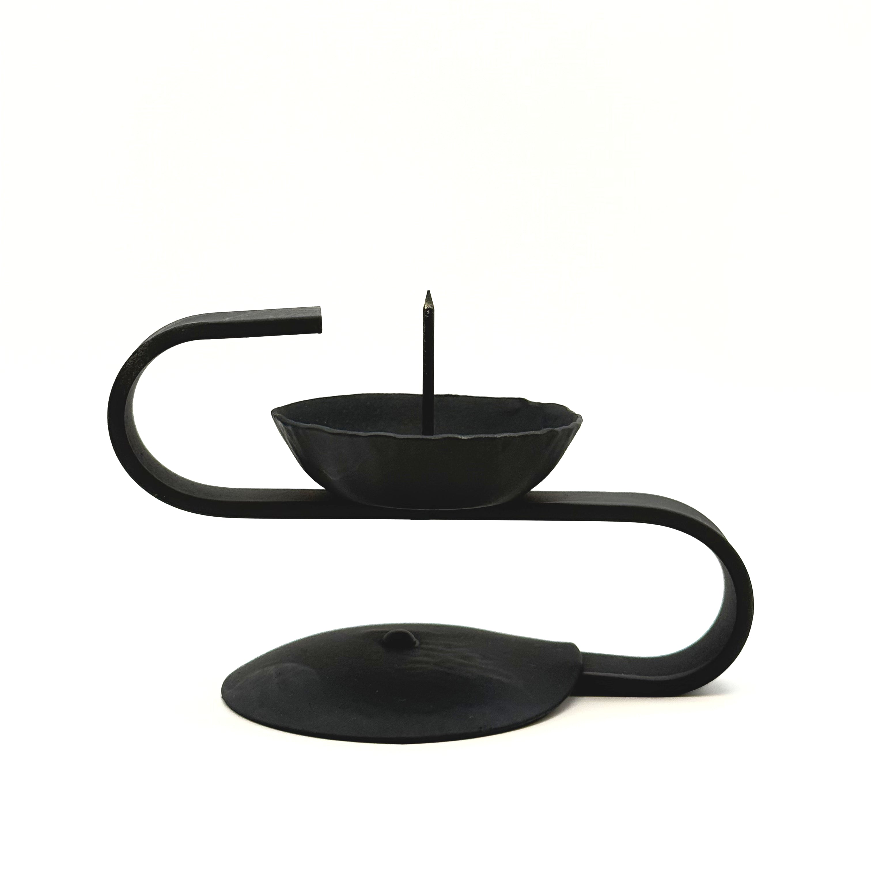 S-Shape Iron Stand Japanese candle holder with curved base, side view