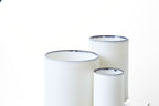 Three White Line Cups in Reactive Cobalt Blue showing the dark cobalt rim