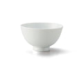 Washokki single white porcelain rice bowl with small footed base, side view