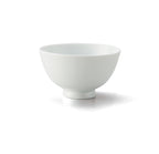 Washokki single white porcelain rice bowl with small footed base, side view