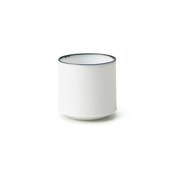 White Line Cup 150ml in Reactive Cobalt Blue, side view with cobalt rim on white background