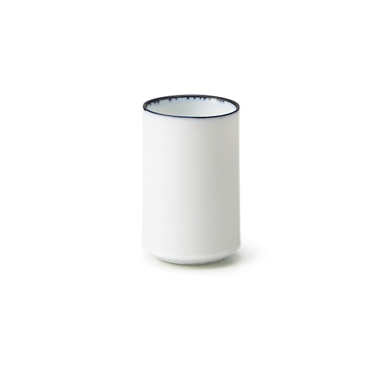 White Line Mini Cup 45ml in Reactive Cobalt Blue, side view with cobalt rim on white background