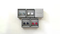 Set of earrings in a display box on a white background