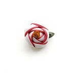 Tsumami Zaiku Brooch White & Muted Red – Camellia Japanese Silk Flower Pin