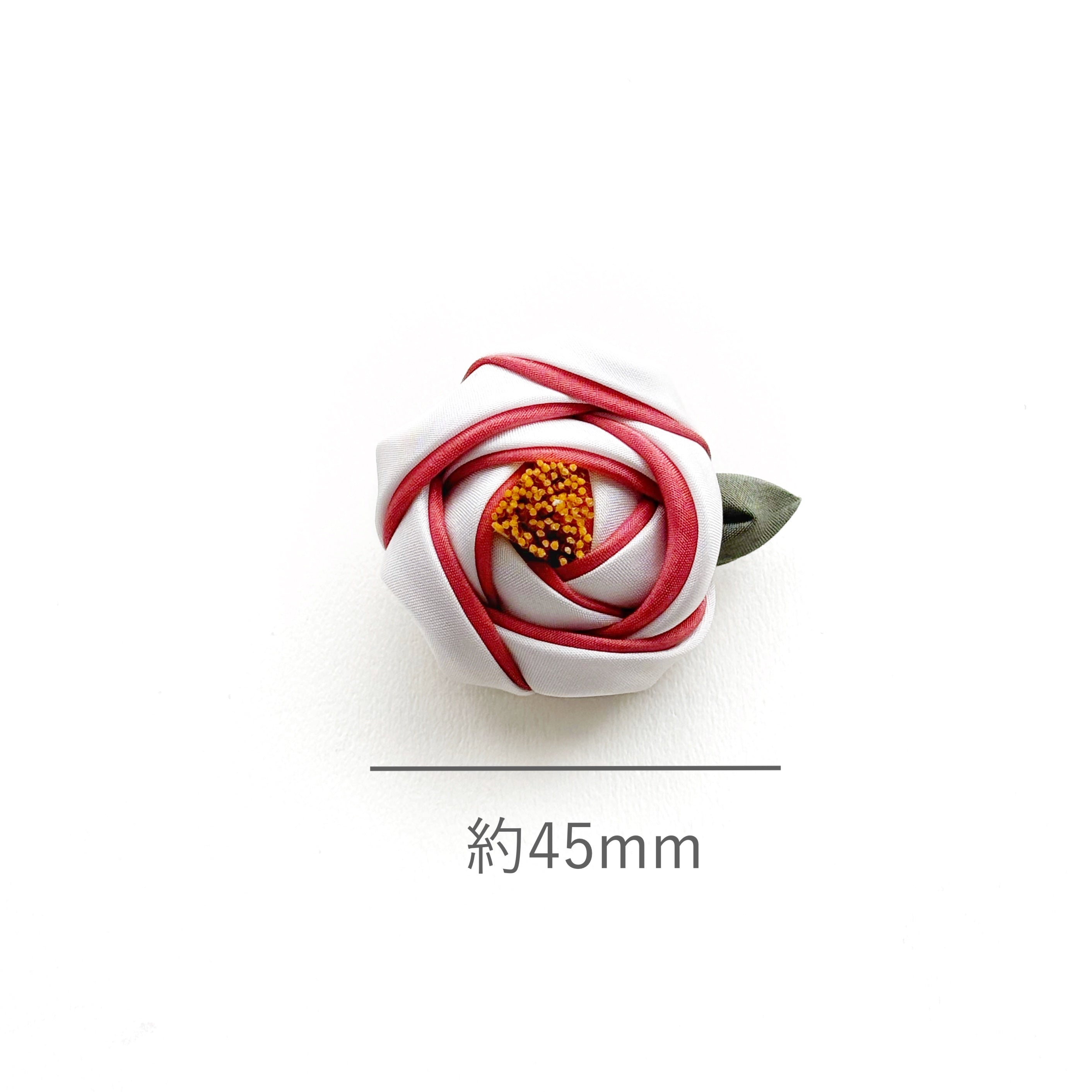 Tsumami Zaiku Brooch White & Muted Red – Camellia Japanese Silk Flower Pin