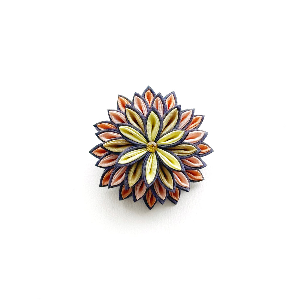 Tsumami Zaiku Brooch Purple & Orange Gradient – Fireworks Japanese Silk Pin