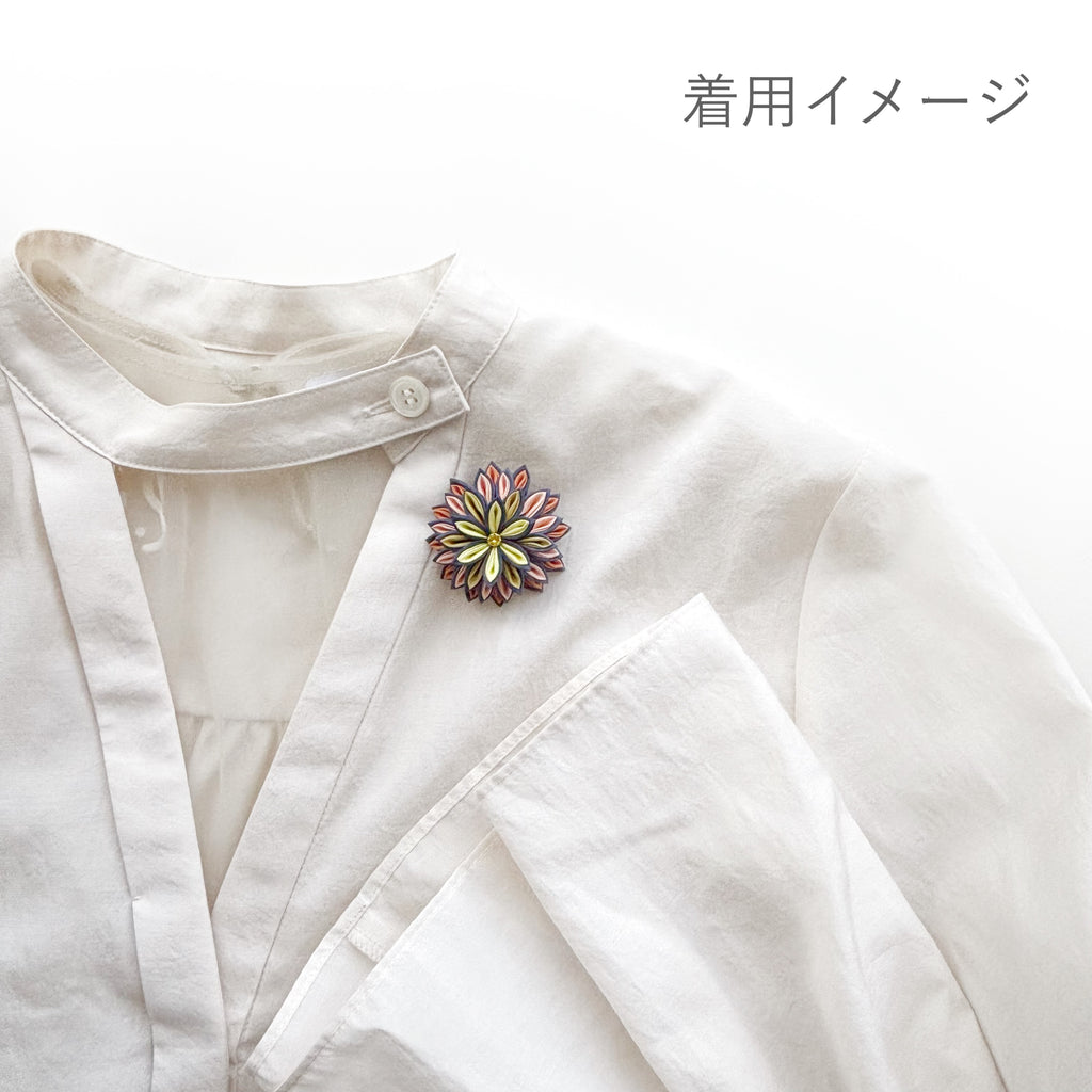 Tsumami Zaiku Brooch Purple & Orange Gradient – Fireworks Japanese Silk Pin