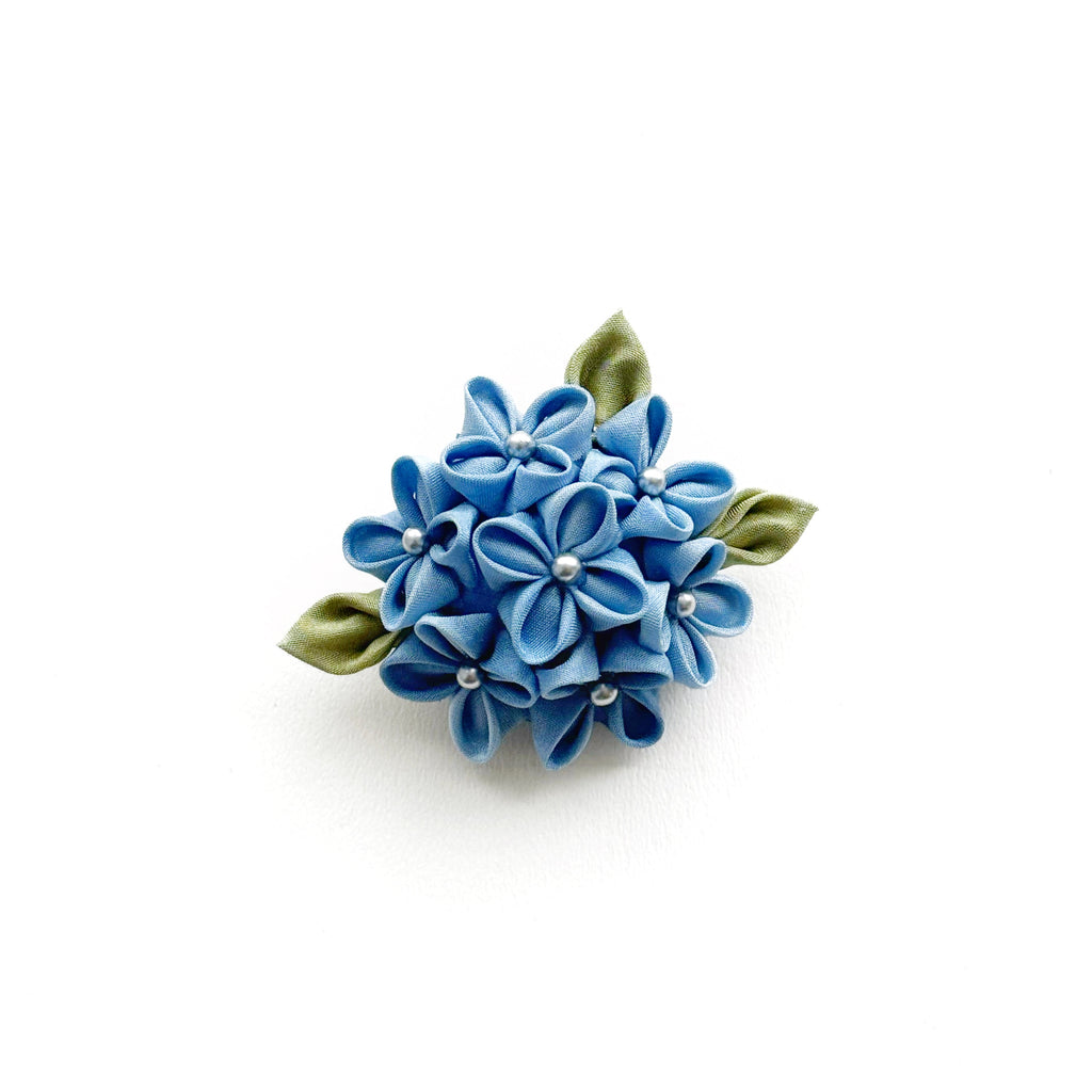 Tsumami Zaiku Brooch Deep Blue – Hydrangea Japanese Silk Flower Pin