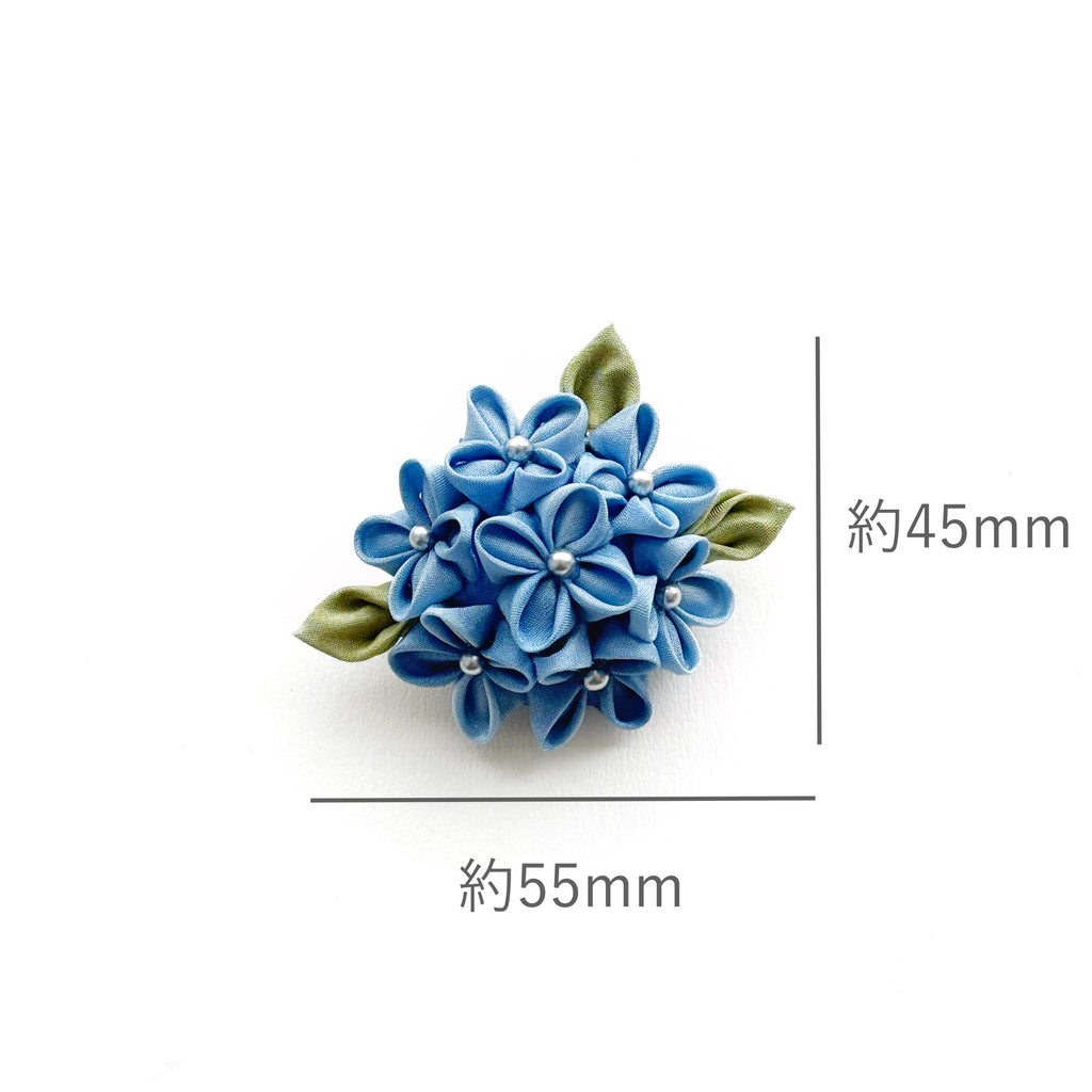 Tsumami Zaiku Brooch Deep Blue – Hydrangea Japanese Silk Flower Pin