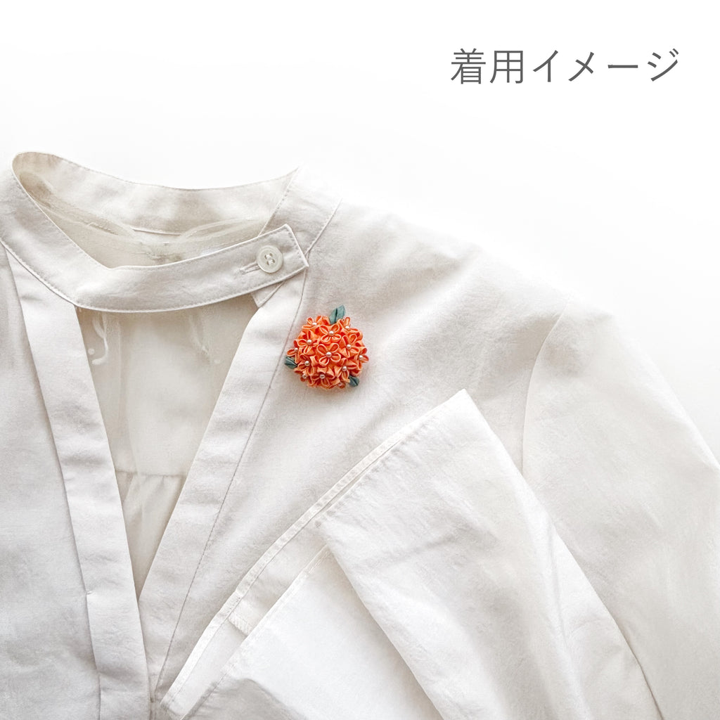 Tsumami Zaiku Brooch Orange – Kinmokusei Osmanthus Japanese Silk Flower Pin