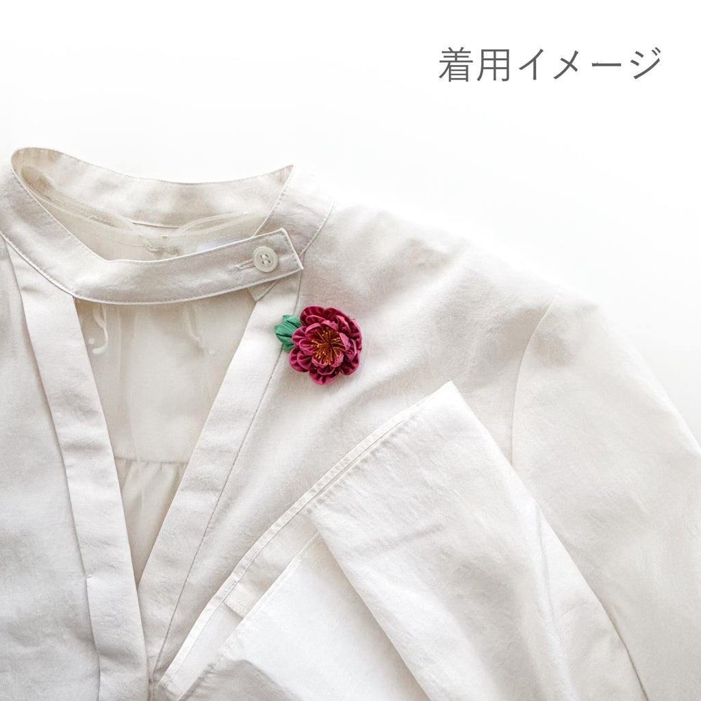 Tsumami Zaiku Brooch Deep Pink – Peony Japanese Silk Flower Pin